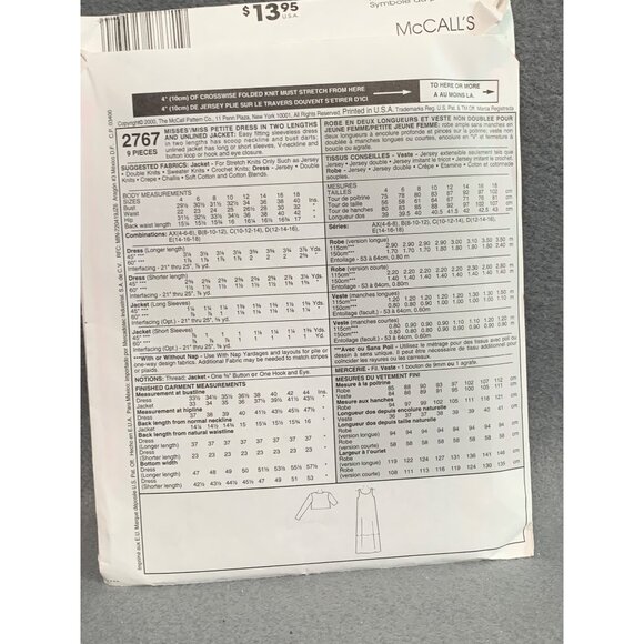 McCalls Easy Sewing Pattern 2767 Womens Dress Jacket Set Sizes 4-6-8 - Picture 2 of 2